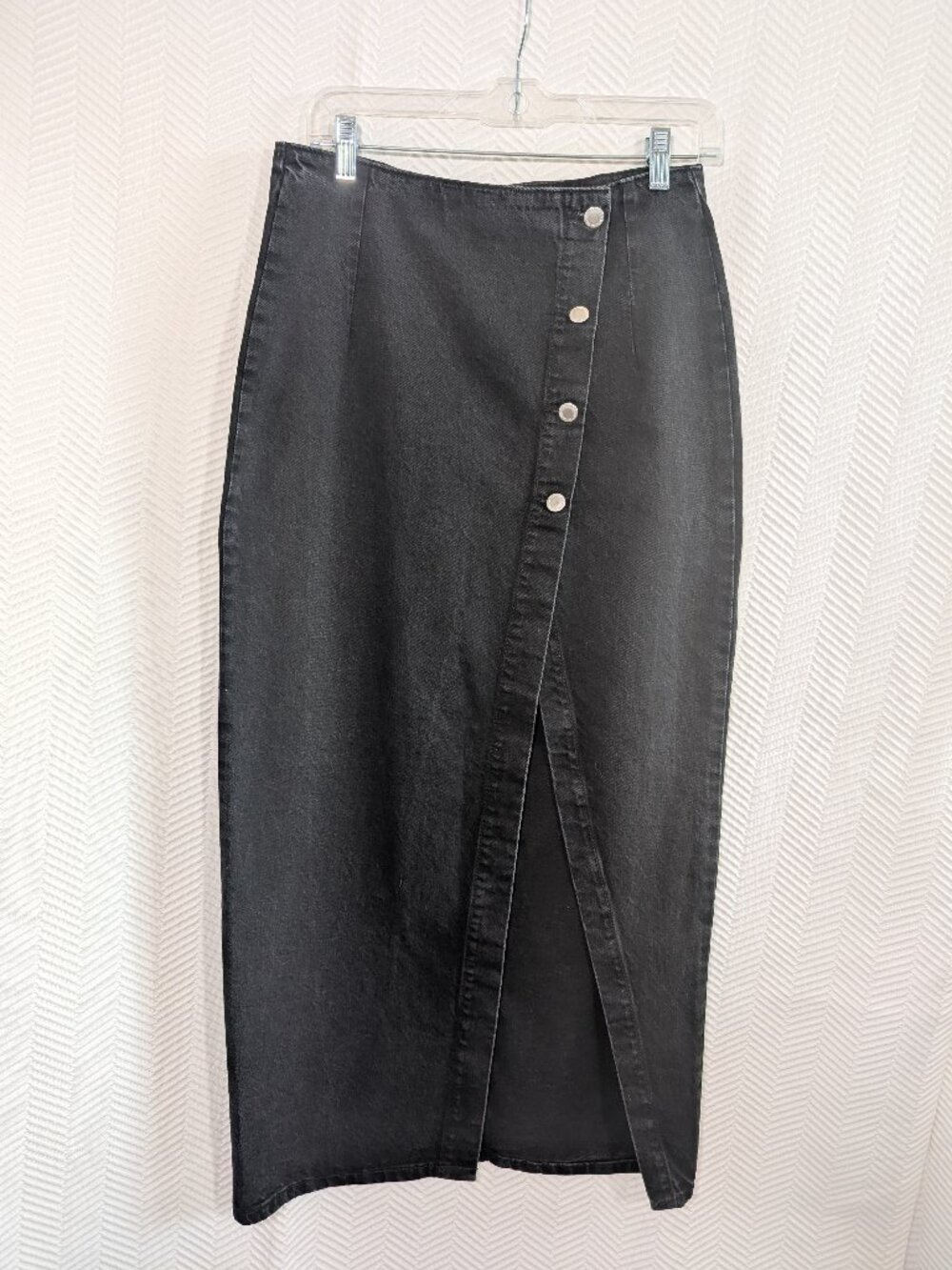 Zara Black Denim Midi Maxi Skirt Button Down Asymmetrical Front Slit Small NWT